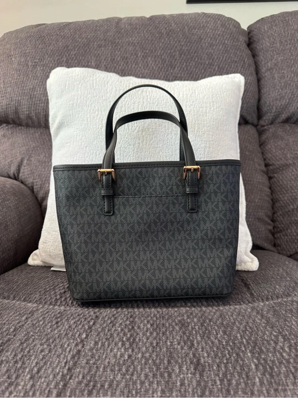 Michael Kors Black Logo Mini Tote with Gold Hardware